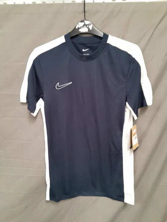 NIKE DRI-FIT TOP BLUE/WHITE SIZE SMALL