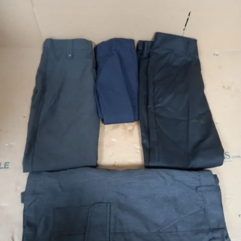 BOX OF APPROX 25 ASSORTED SCHOOL CLOTHING ITEMS IN VARIOUS SIZES TO INCLUDE - F&F GREY SHORTS 10-11 YEAR , F&F GREY TROUSERS 10/11 YEARS , F&F NAVY TROUSERS 3-4 YEARS ETC