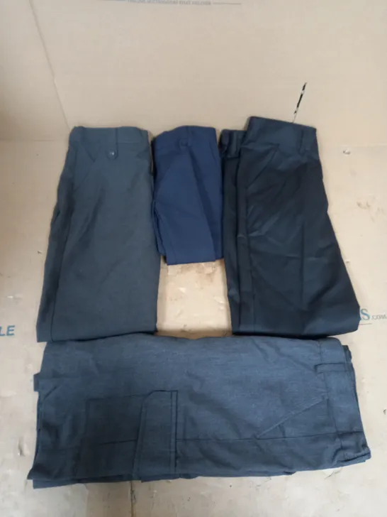 BOX OF APPROX 25 ASSORTED SCHOOL CLOTHING ITEMS IN VARIOUS SIZES TO INCLUDE - F&F GREY SHORTS 10-11 YEAR , F&F GREY TROUSERS 10/11 YEARS , F&F NAVY TROUSERS 3-4 YEARS ETC