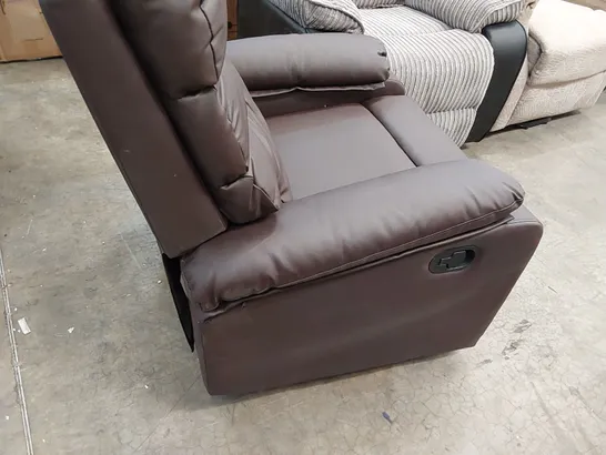 DESIGNER BROWN LEATHER RECLINING ARMCHAIR