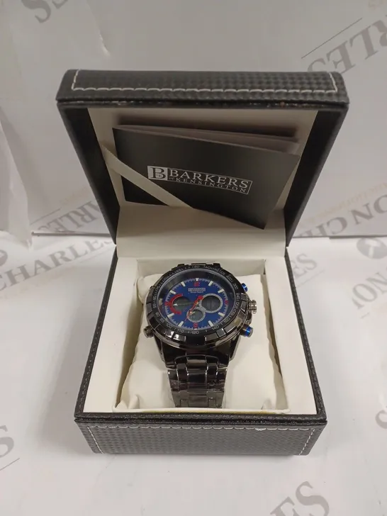 BOXED BARKERS OF KENSINGTON MEGA SPORT BLUE DIAL WATCH 