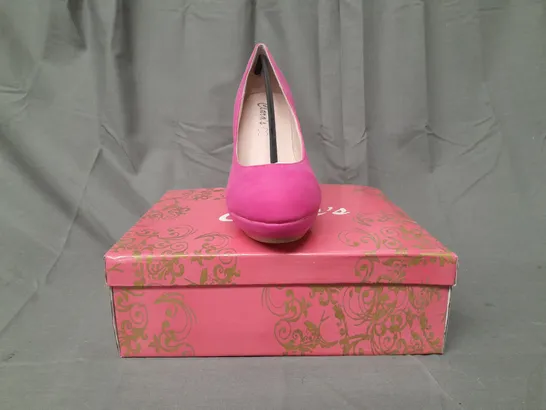 BOXED PAIR OF CLARA'S CLOSED TOE HIGH HEEL SHOES IN FUCHSIA 37