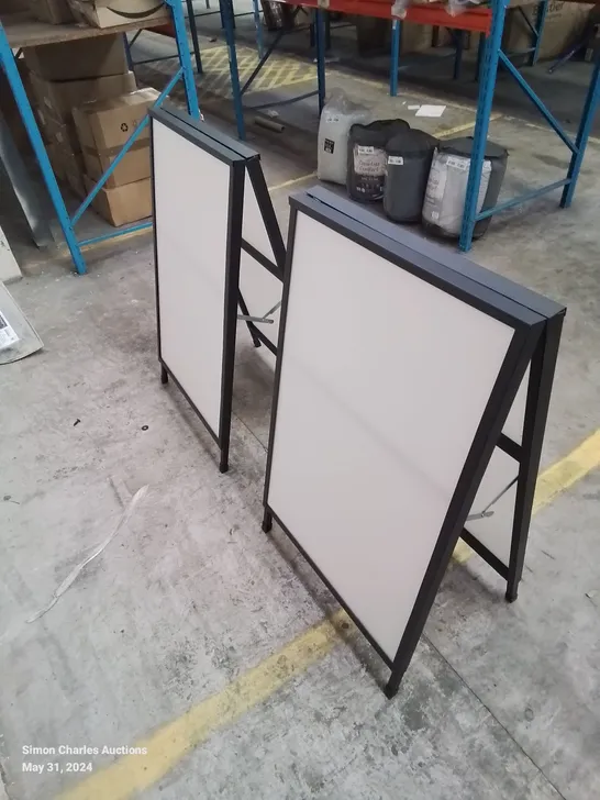 A BOX OF 2 BLANK WHITE BOARD SIGNS 