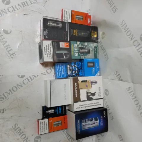 BOX OF APPROXIMATELY 10 ECIG PRODUCTS TO INCLUDE IJOY, SMOK, KANGERTECH 