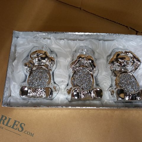 BOXED HEAR/SEE/SAY NO EVIL SILVER STYLE MONKIES
