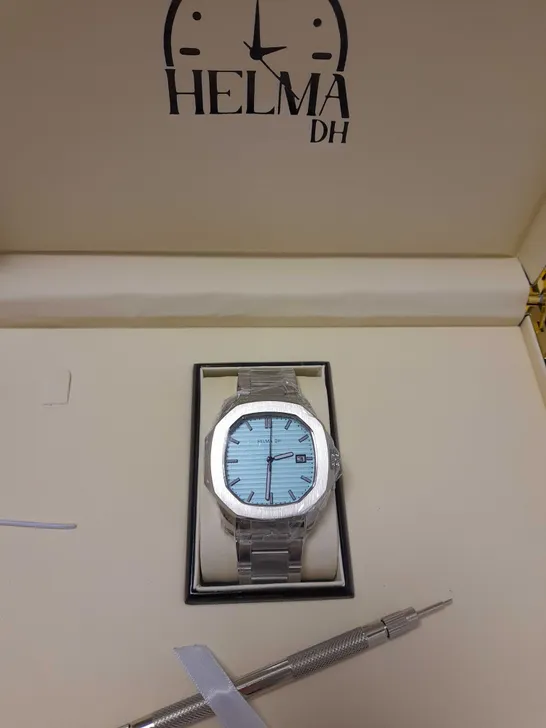 HELMA DH BLUE OCTAGONAL DIAL BRACELET STRAP WRISTWATCH