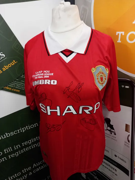 SIGNED MANCHETSER UNITED 1999 CHAMPIONS LEAGUE FINAL SHIRT WITH CERTIFICATE OF AUTHENTICITY SIZE L