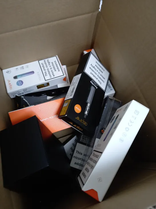 BOX OF APPROXIMATELY 10 ASSORTED E-CIG PRODUCTS TO INCLUDE ASPIRE, OXVA, VAPORESSO ETC