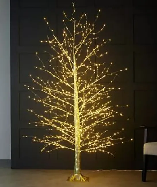 HOME REFLECTIONS MULTI FUNCTION MICRODOT DEW DROP LED TREE GOLD 6FT