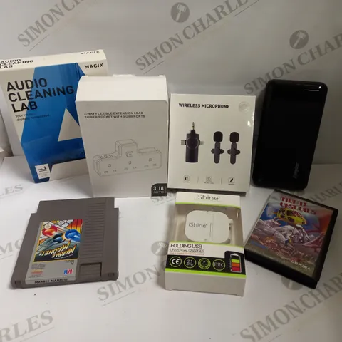 BOX OF APPROX 10 ASSORTED ITEMS INCLUDING MARBLE MADNESS NINTENDO GAME, MAGIX AUDIO CLEANING LAB AND WIRELESS MICROPHONE