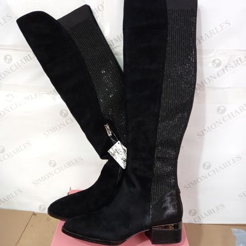 BOXED PAIR OF BLACK ELASTICATED AND ZIPPERED OVER-THE-KNEE LADIES "GLITZ" BOOTS, EU SIZE 40