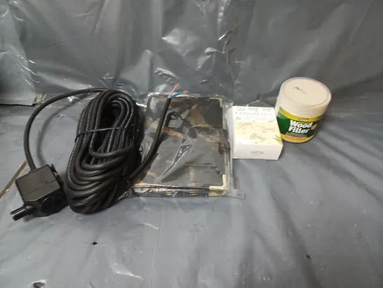 BOX OF APPROXIMATELY 20 ASSORTED HOUSEHOLD ITEMS TO INCLUDE WOOD FILLER, DIARIES AND POWER CABLE