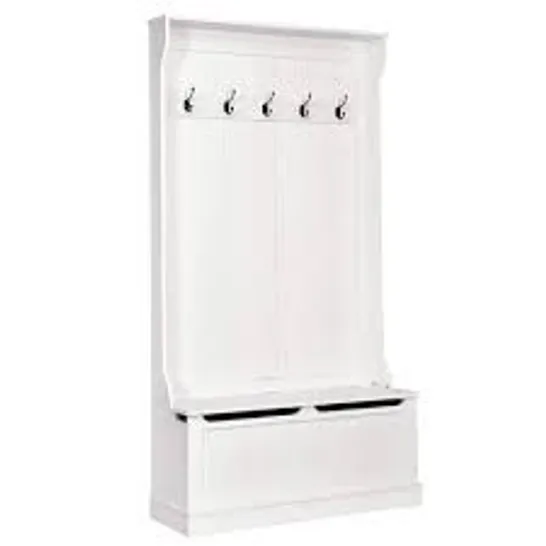 BOXED COSTWAY 3-IN-1 HALL TREE SHOE STORAGE BENCH & COAT RACK ENTRYWAY STORAGE 5 DOUBLE HOOKS - WHITE