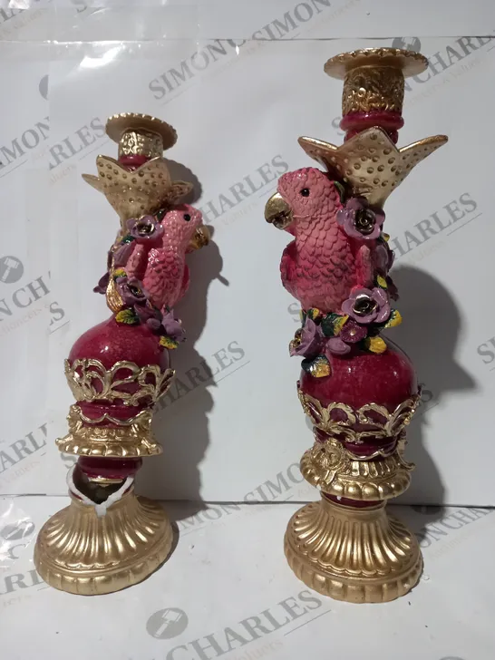 BOXED ALISON CORK SET OF 2 PARROT CANDLE STICKS