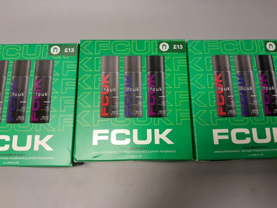 LOT OF 3 FCUK ONE OF EACH 3-PIECE BODY SPRAY SETS