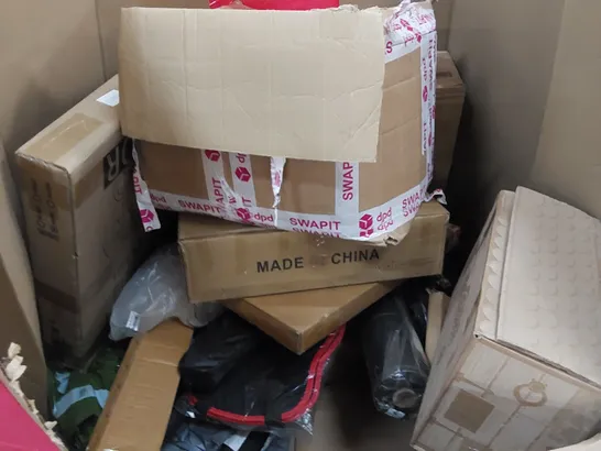 PALLET OF ASSORTED CONSUMER GOODS AND FURNITURE PRODUCTS TO INCLUDE; DOUBLE INFRARED COOKTOP, CEILING FAN LIGHT, PULL UP BAR, TOILET SAFETY RAIL, MAGNETIC DARTBOARD ECT.