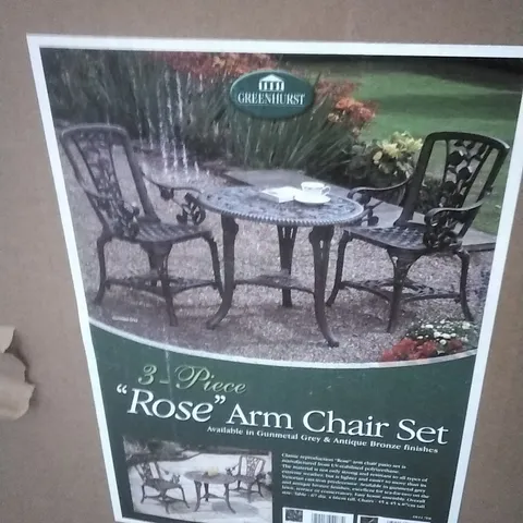 BOXED 3 PIECE ROSE ARM CHAIR SET 