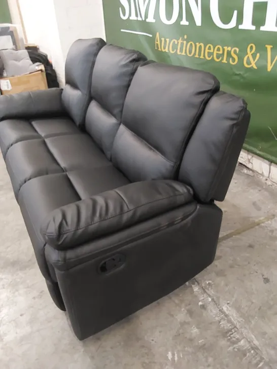 DESIGNER 3 SEATER MANUAL RECLINING BLACK LEATHER SOFA 