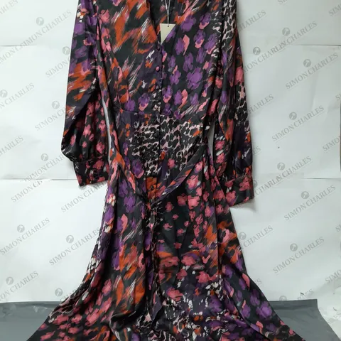 MONSOON LONG SLEEVE MAXI BELTED MAXI DRESS MULTICOLOURED SIZE 22