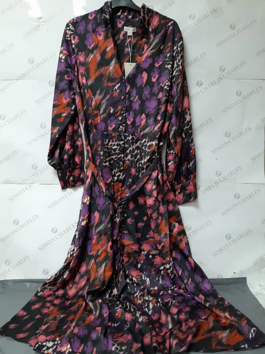 MONSOON LONG SLEEVE MAXI BELTED MAXI DRESS MULTICOLOURED SIZE 22