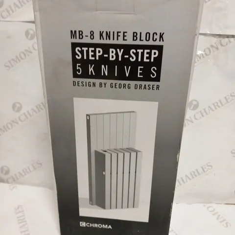 BRAND NEW BOXED CHROMA MB-8 KNIFE BLOCK STEP BY STEP 5 KNIVES DESIGN BY GEORG DRASER