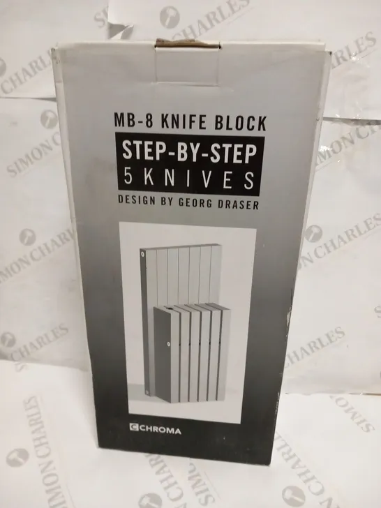 BRAND NEW BOXED CHROMA MB-8 KNIFE BLOCK STEP BY STEP 5 KNIVES DESIGN BY GEORG DRASER