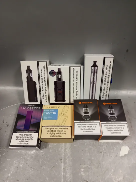 APPROXIMATELY 20 ASSORTED E-CIGARETTE PRODUCTS/ACCESSORIES TO INCLUDE GEEK VAPE, INNOKIN ETC 