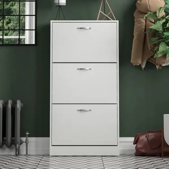 BOXED VIDA 3 DRAWER SHOE STORAGE CABINET - WHITE 