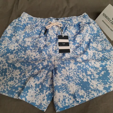 CREW CLOTHING TROPICAL PRINT SWIMSHORTS IN BLUE - M