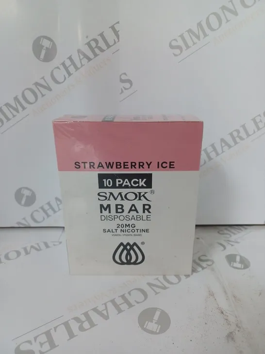 BOX OF APPROXIMATELY 10 BOXES OF STRAWBERRY ICE 10 PACK SMOK M BAR DISPOSABLE 20MG SALT NICOTINE - SEALED