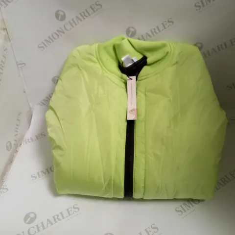 KOI VEGAN LIME GREEN MESSAGES BOMBER JACKET - SIZE M