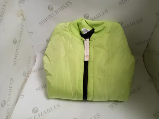 KOI VEGAN LIME GREEN MESSAGES BOMBER JACKET - SIZE M