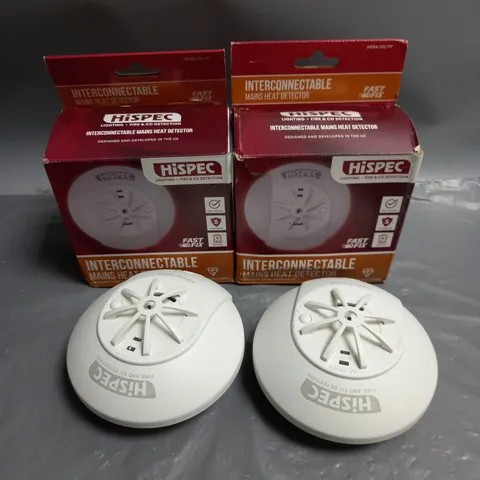 2 X BOXED HISPEC INTERCONNECTABLE MAINS HEAT DETECTORS 