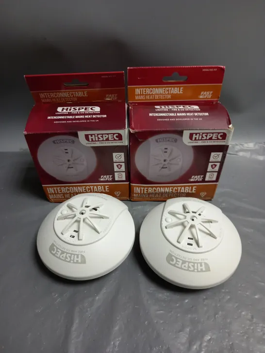 2 X BOXED HISPEC INTERCONNECTABLE MAINS HEAT DETECTORS 