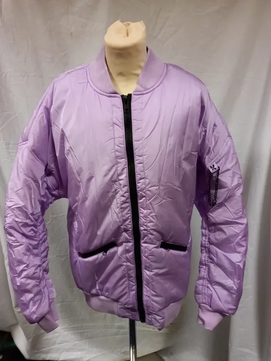 BRAND NEW KOI MESSAGES UNISEX BOMBER JACKET, LILAC - MEDIUM