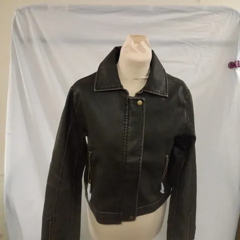 PRETTY LITTLE THING FAUX LEATHER BOXY FIT BIKER COAT SIZE 8 