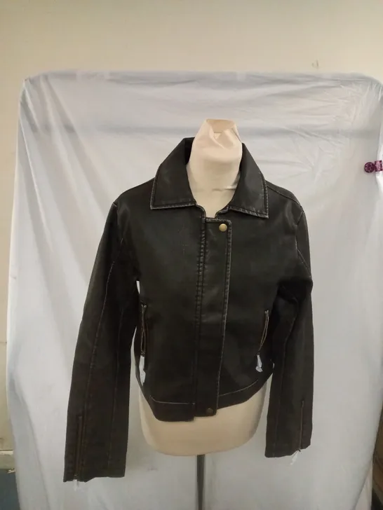 PRETTY LITTLE THING FAUX LEATHER BOXY FIT BIKER COAT SIZE 8 