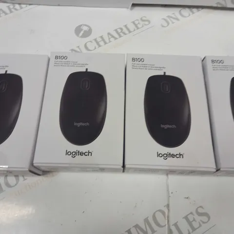 LOT OF 4 SEALED LOGITECH B100 FULL SIZE CORDED MOUSES 