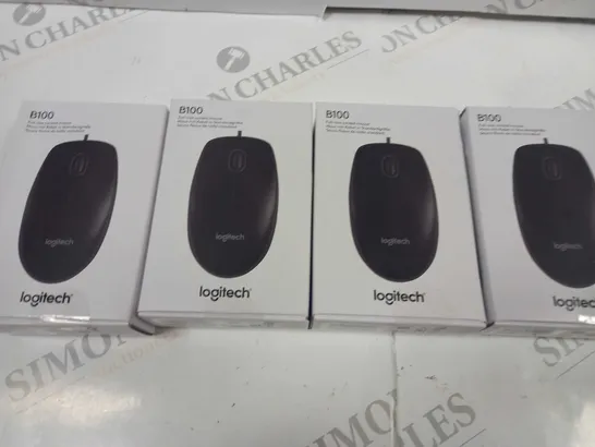 LOT OF 4 SEALED LOGITECH B100 FULL SIZE CORDED MOUSES 