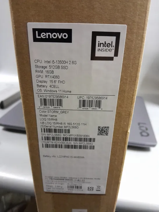 BOXED LENOVO LOQ 15IRH8 GAMING LAPTOP - INTEL CORE I5-13500H, 16GB RAM, 512GB SSD, NVIDIA RTX 4606 MOBILE CPU