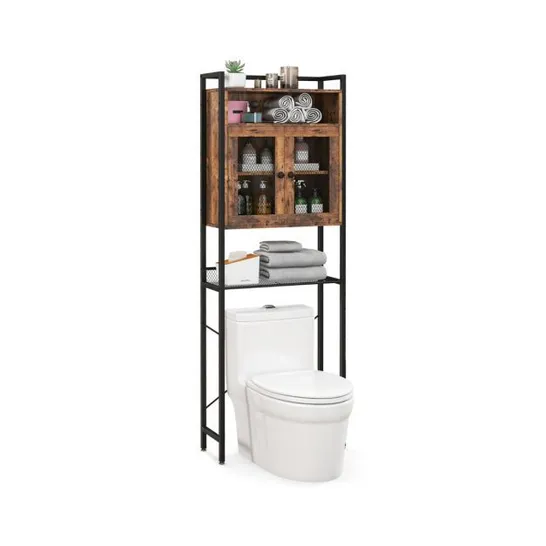 BOXED COSTWAY OVER-THE-TOILET STORAGE CABINET WITH HEAVY-DUTY METAL FRAME - RUSTIC BROWN