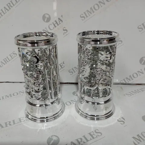 BOXED HOME REFLECTIONS SET OF PRELIT SWIRLING GLITTER SCENIC PILLARS - SILVER