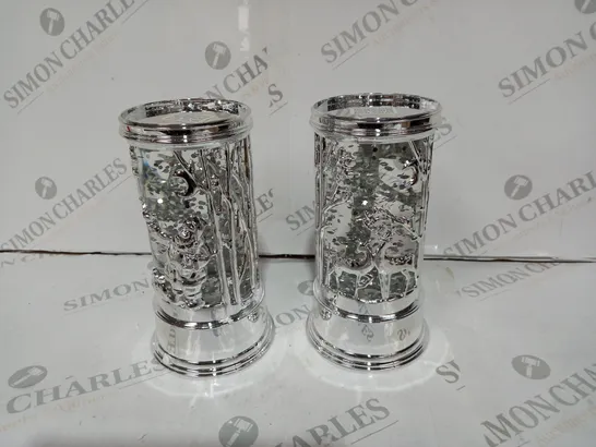 BOXED HOME REFLECTIONS SET OF PRELIT SWIRLING GLITTER SCENIC PILLARS - SILVER