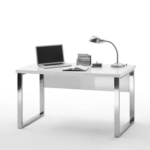 BOXED SYDNEY OFFICE DESK IN HIGH GLOSS WHITE WITH CHROME FRAME (1 BOX)