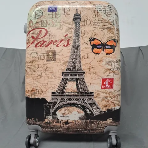 BOXED UNBRANDED WHEELED SUITCASE IN PARIS THEMED PRINT