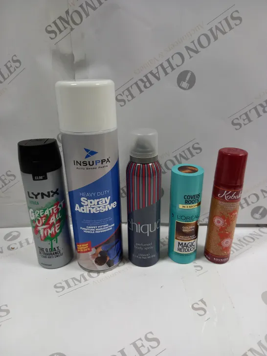 BOX OF APPROXIMATELY 30 ASSORTED AEROSOLS TO INCLUDE LYNX AFRICA, HEAVY DUTY SPRAT ADHESIVE, CHIQUE BODY SPRAY - COLLECTION ONLY