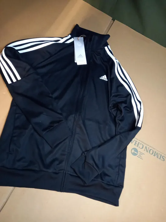 ADIDAS TRACK TOP BLACK WHITE PRIMEGREEN SIZE 13 -14 YRS