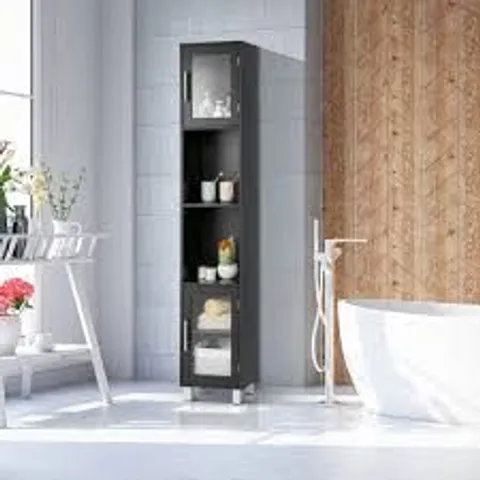 BOXED COSTWAY 2 DOOR 4 SHELF BLACK FREESTANDING SLIM WOODEN BATHROOM CABINET