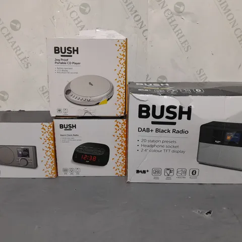 BOX OF APPROXIMATELY 15 ASSORTED ITEMS TO INCLUDE - BUSH PORTABLE CD PLAYER , ALARM CLOCK RADIO , DAB+ BLACK RADIO ECT