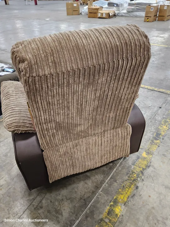 DESIGNER POWER RECLINING EASYCHAIR BROWN FAUX LEATHER & JUMBO CHORD